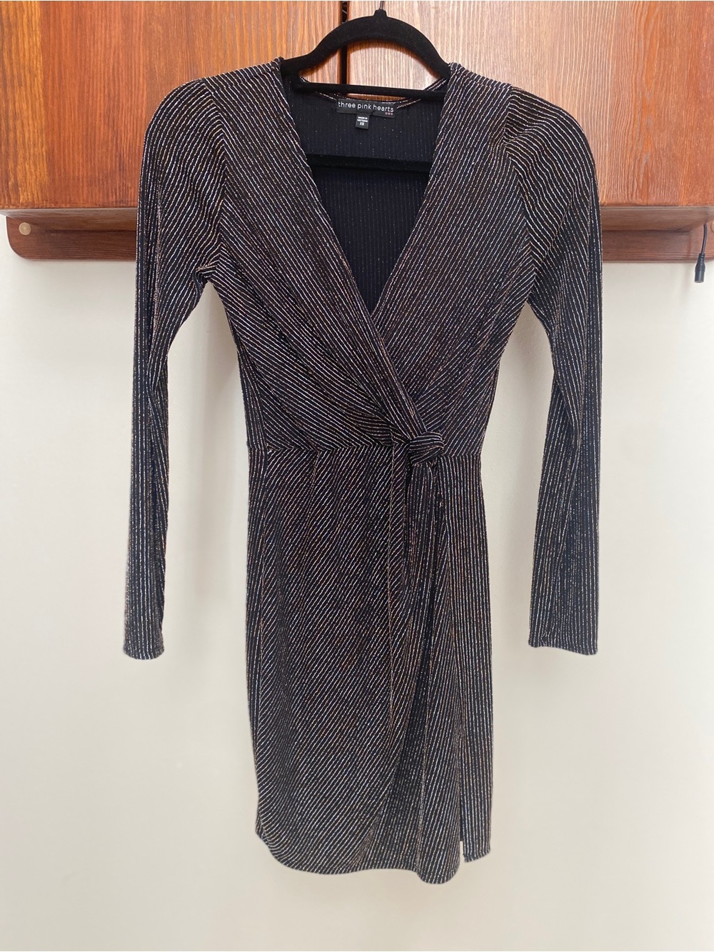 Black Metallic Mini Dress with Gold and Silver Stripes